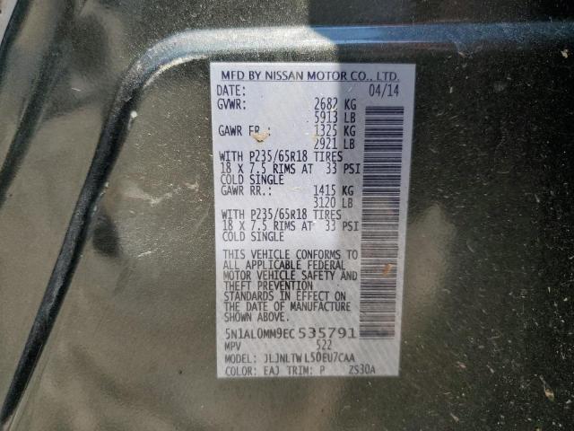 5N1AL0MM9EC535791 - 2014 INFINITI QX60 GREEN photo 13