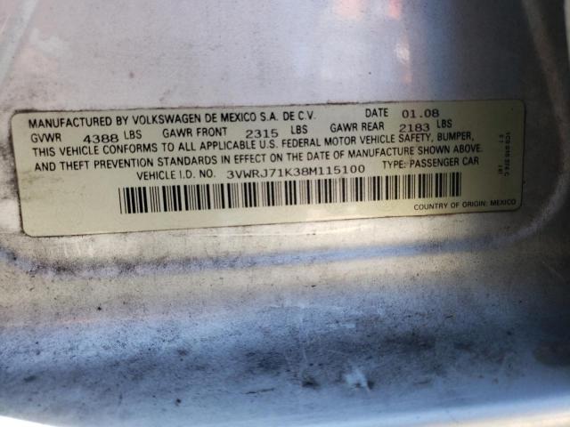 3VWRJ71K38M115100 - 2008 VOLKSWAGEN JETTA WOLFSBURG ვერცხლისფერი ფოტო 12