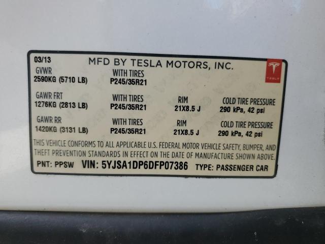 5YJSA1DP6DFP07386 - 2013 TESLA MODEL S Սպիտակ լուսանկար 10