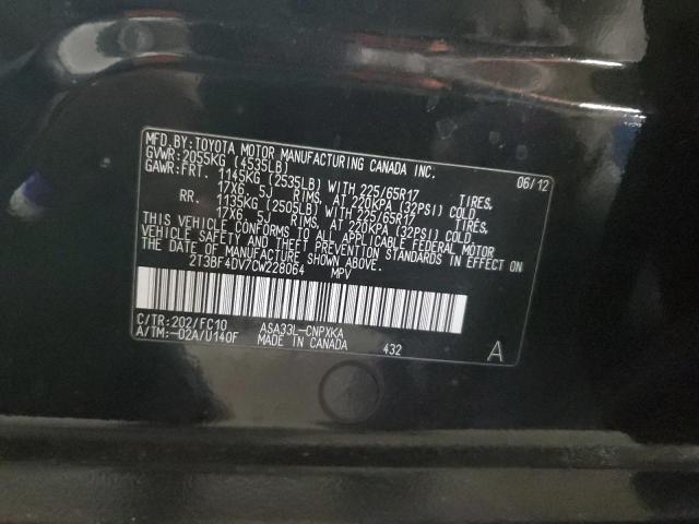 2T3BF4DV7CW228064 - 2012 TOYOTA RAV4 BLACK photo 12