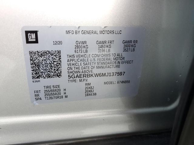 5GAERBKW6MJ137597 - 2021 BUICK ENCLAVE ESSENCE 银色 照片 13