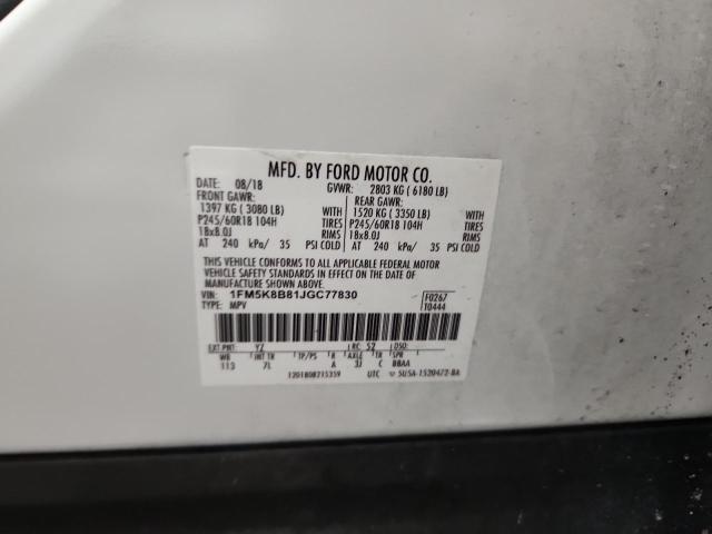 1FM5K8B81JGC77830 - 2018 FORD EXPLORER 白色 照片 13