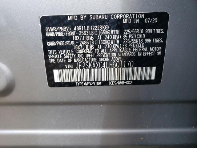 JF2SKAXC4LH601170 - 2020 SUBARU FORESTER TOURING ვერცხლისფერი ფოტო 13