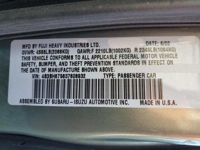 4S3BH675637608932 - 2003 SUBARU LEGACY OUTBACK AWP 绿色 照片 12