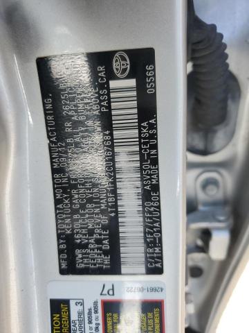 4T1BF1FK2CU167684 - 2012 TOYOTA CAMRY BASE SILVER photo 13