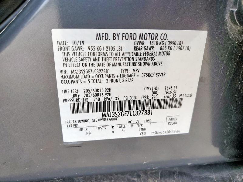 MAJ3S2GE7LC327881 - 2020 FORD ECOSPORT SE 灰色 照片 13