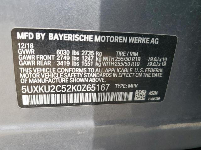 5UXKU2C52K0Z65167 - 2019 BMW X6 XDRIVE35I GRAY photo 13