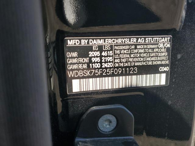 WDBSK75F25F091123 - 2005 MERCEDES-BENZ SL 500 BLACK photo 12