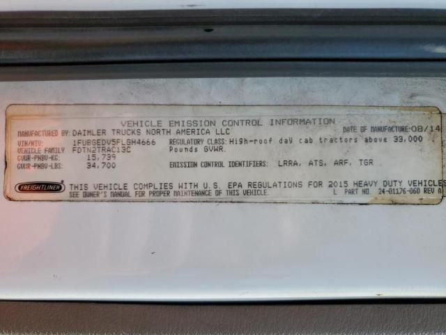 1FUBGEDV5FLGH4666 - 2015 FREIGHTLINER CASCADIA 1 WHITE photo 10