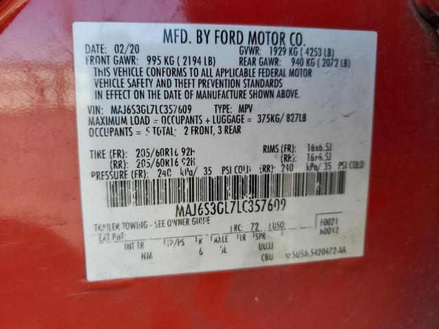 MAJ6S3GL7LC357609 - 2020 FORD ECOSPORT SE Красный фото 13