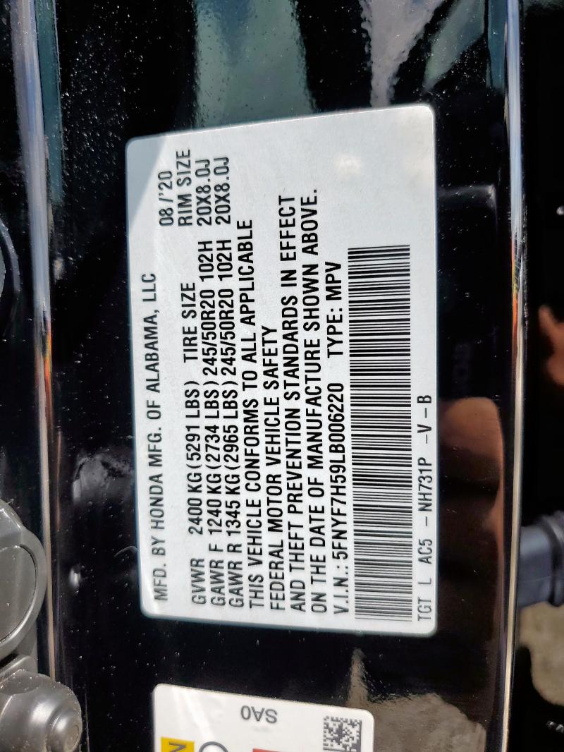 5FNYF7H59LB006220 - 2020 HONDA PASSPORT EXL Սև լուսանկար 14