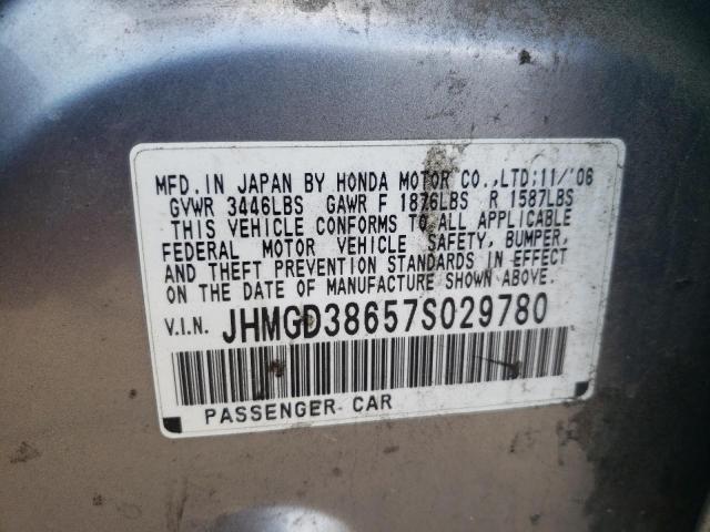 JHMGD38657S029780 - 2007 HONDA FIT S 银色 照片 12