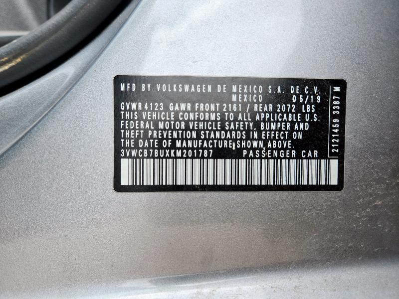 3VWCB7BUXKM201787 - 2019 VOLKSWAGEN JETTA S 银色 照片 13