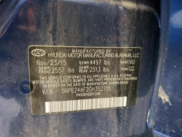 5NPE24AF2GH352715 - 2016 HYUNDAI SONATA SE BLUE photo 12