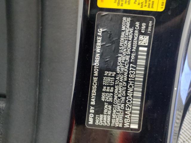 WBAAE2C04NCH18377 - 2022 BMW 840I BLACK photo 12