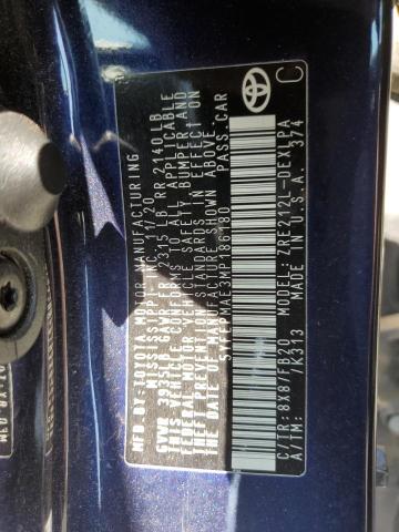 5YFEPMAE3MP186180 - 2021 TOYOTA COROLLA LE ლურჯი ფოტო 12