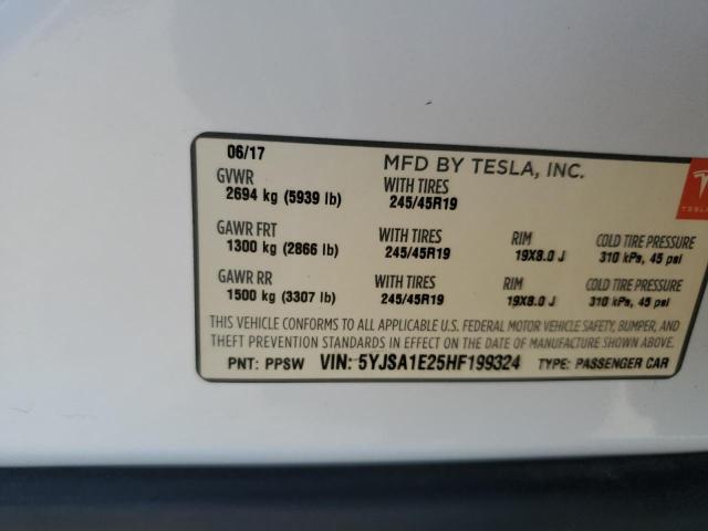 5YJSA1E25HF199324 - 2017 TESLA MODEL S Սպիտակ լուսանկար 12