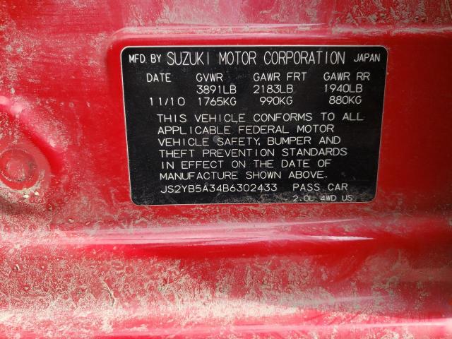 JS2YB5A34B6302433 - 2011 SUZUKI SX4 RED photo 12