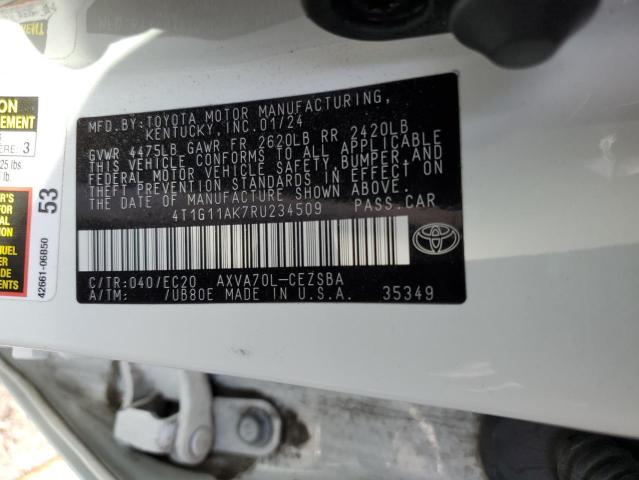 4T1G11AK7RU234509 - 2024 TOYOTA CAMRY SE NIGHT SHADE WHITE photo 12