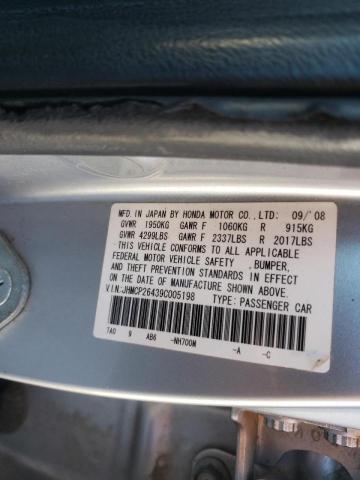 JHMCP26439C005198 - 2009 HONDA ACCORD LXP SILVER photo 10