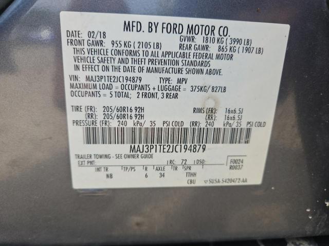 MAJ3P1TE2JC194879 - 2018 FORD ECOSPORT SE Серый фото 10