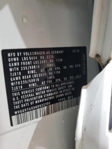 WVGUV7AX9HK022730 - 2017 VOLKSWAGEN TIGUAN SPORT 白色 照片 13