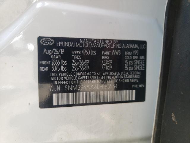 5NMS33AA6LH165564 - 2020 HYUNDAI SANTA FE SEL WHITE photo 14