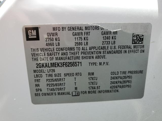 2GKALMEK3F6256571 - 2015 GMC TERRAIN SLE WHITE photo 14