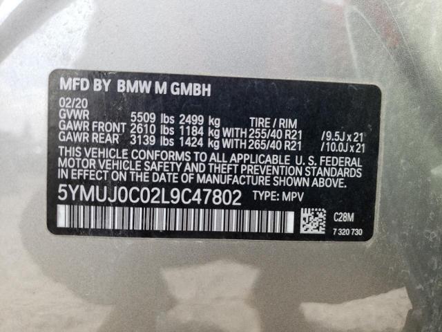 5YMUJ0C02L9C47802 - 2020 BMW X4 M COMPETITION SILVER photo 10