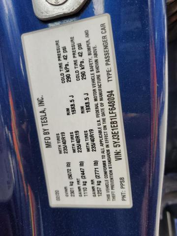 5YJ3E1EB1LF648094 - 2020 TESLA MODEL 3 蓝色 照片 12