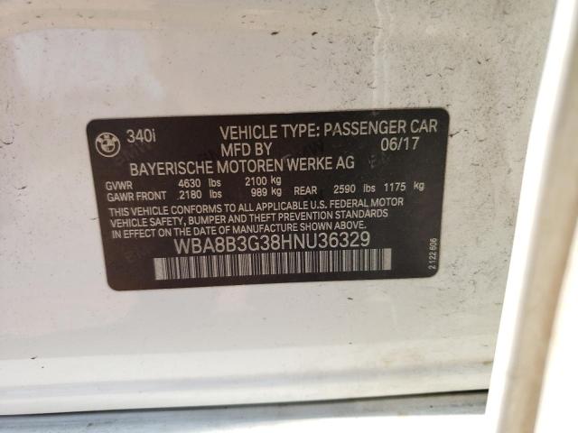 WBA8B3G38HNU36329 - 2017 BMW 340 I Белый фото 12