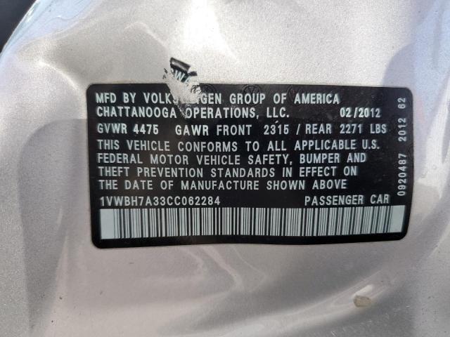 1VWBH7A33CC062284 - 2012 VOLKSWAGEN PASSAT SE 银色 照片 12