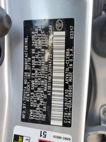 4T1B11HK3JU144729 - 2018 TOYOTA CAMRY L SILVER photo 12