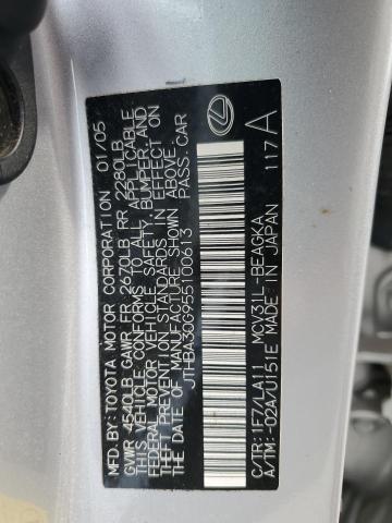 JTHBA30G955100613 - 2005 LEXUS ES 330 SILVER photo 12