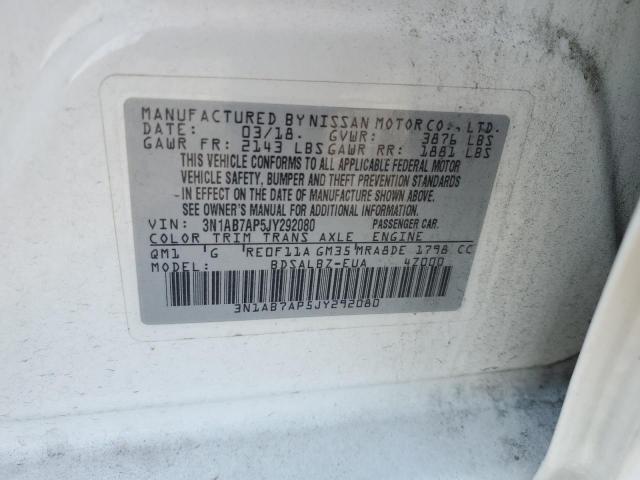 3N1AB7AP5JY292080 - 2018 NISSAN SENTRA S Beyaz fotoğraf 12