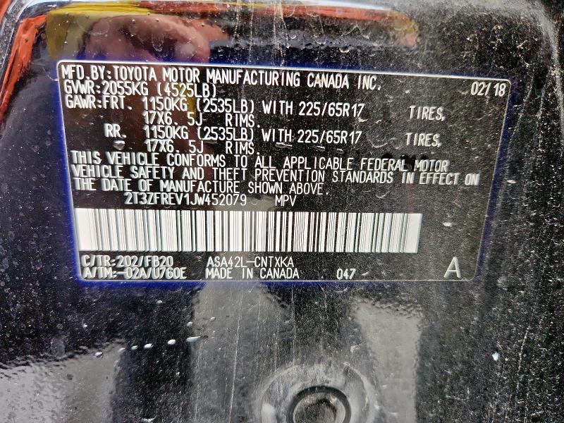 2T3ZFREV1JW452079 - 2018 TOYOTA RAV4 LE Черный фото 14