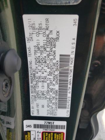 5TFJU4GN8CX016606 - 2012 TOYOTA TACOMA DOUBLE CAB PRERUNNER GREEN photo 12