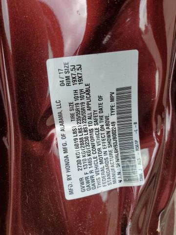 5FNRL6H93JB002249 - 2018 HONDA ODYSSEY ELITE MAROON photo 13