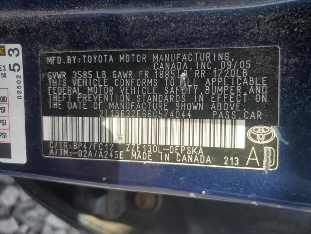 2T1BR32E66C574044 - 2006 TOYOTA COROLLA CE BLUE photo 12