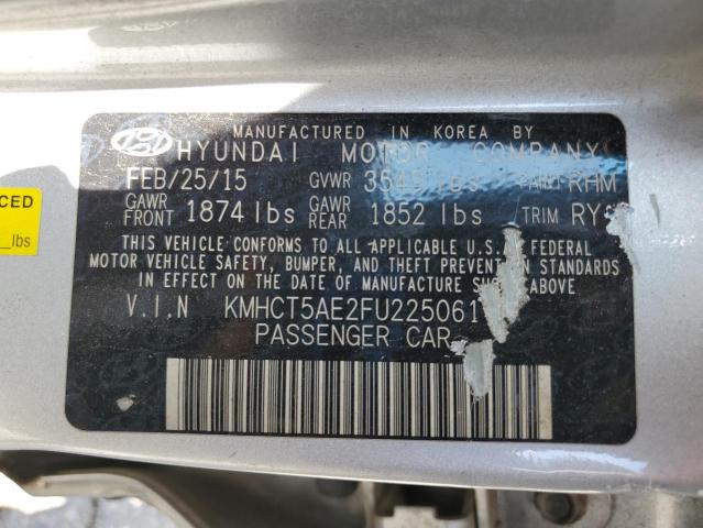 KMHCT5AE2FU225061 - 2015 HYUNDAI ACCENT GS ვერცხლისფერი ფოტო 12