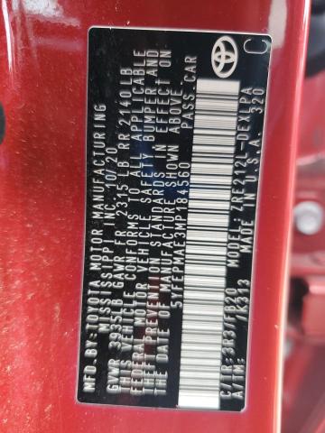 5YFEPMAE3MP184560 - 2021 TOYOTA COROLLA LE RED photo 13