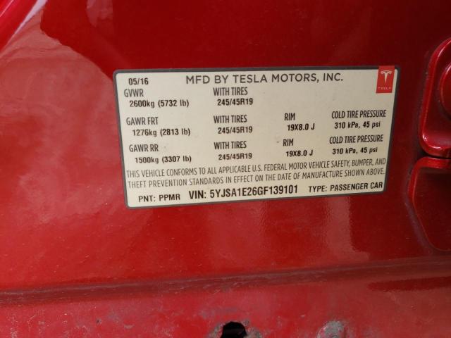 5YJSA1E26GF139101 - 2016 TESLA MODEL S Qırmızı foto 12
