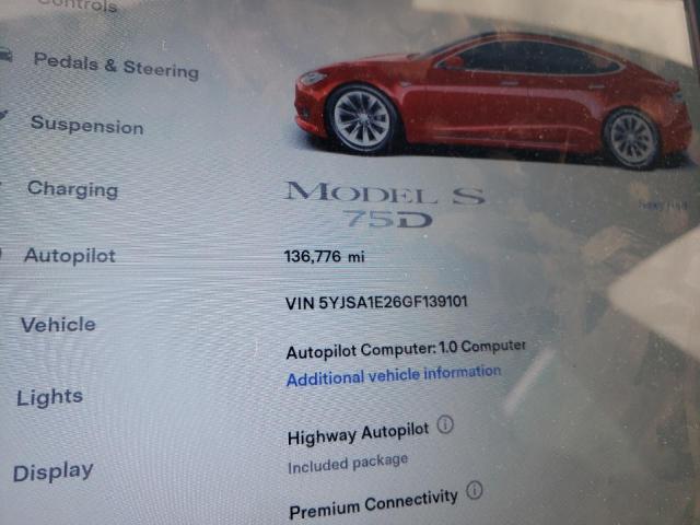 5YJSA1E26GF139101 - 2016 TESLA MODEL S Qırmızı foto 9