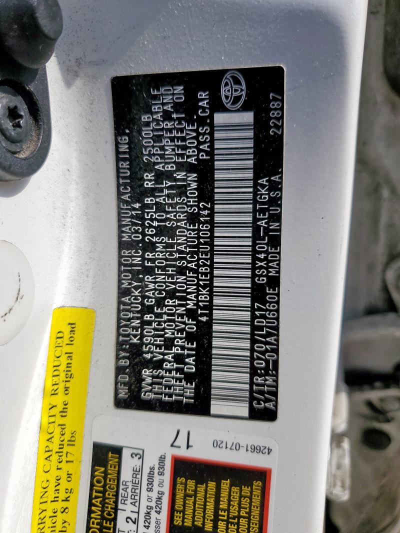 4T1BK1EB2EU106142 - 2014 TOYOTA AVALON BASE Blanco foto 13