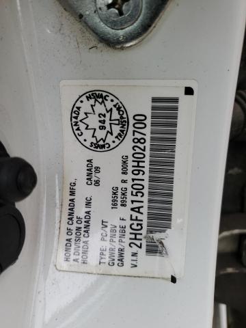 2HGFA15019H028700 - 2009 HONDA CIVIC EXL Ağ foto 13