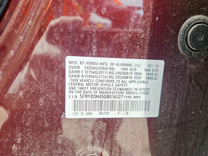 5FRYD3H45GB016527 - 2016 ACURA MDX TECHNOLOGY MAROON photo 13