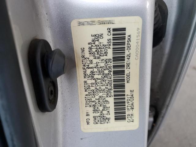 5YFBU4EE4CP036129 - 2012 TOYOTA COROLLA BASE ვერცხლისფერი ფოტო 12