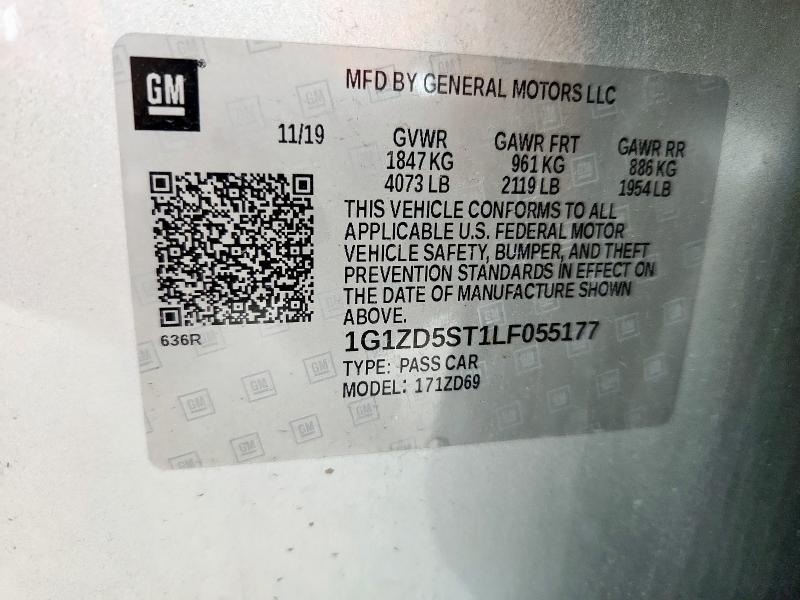 1G1ZD5ST1LF055177 - 2020 CHEVROLET MALIBU LT 银色 照片 12