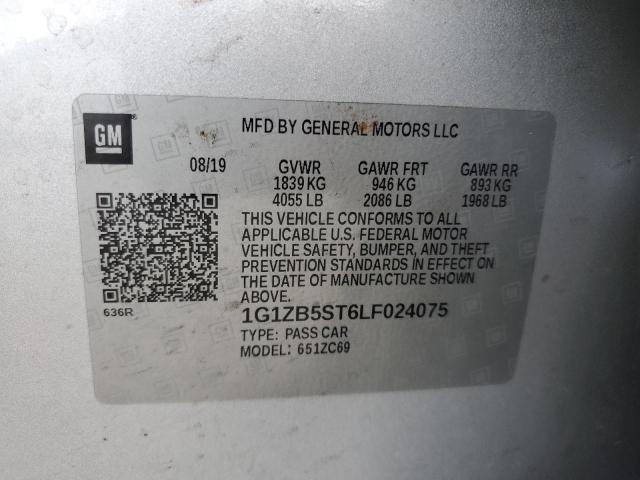 1G1ZB5ST6LF024075 - 2020 CHEVROLET MALIBU LS ვერცხლისფერი ფოტო 12