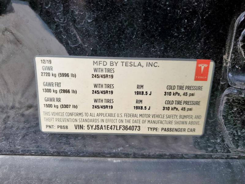 5YJSA1E47LF364073 - 2020 TESLA MODEL S BLACK photo 13